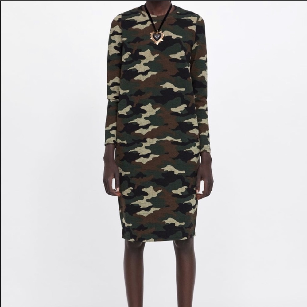 Zara knit camp long sleeve midi dress